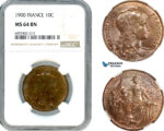 AK141, France, Third Republic, 10 Centimes 1900, Paris Mint, NGC MS64BN