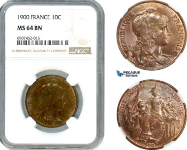AK141, France, Third Republic, 10 Centimes 1900, Paris Mint, NGC MS64BN