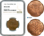 AK165, Palestine, 2 Mils 1941, London Mint, NGC MS64BN
