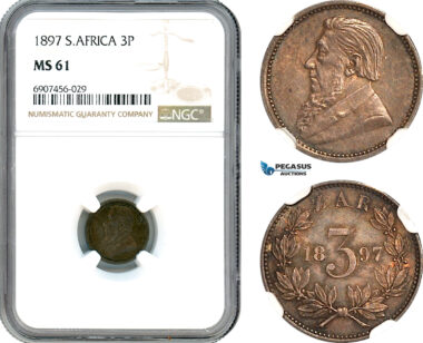 AK182, South Africa (ZAR) Threepence (3 Pence) 1897, Silver, NGC MS61