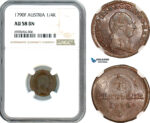 AK194, Austria, Joseph II, 1/4 Kreuzer 1790 F, NGC AU58BN, Top Pop, Single Finest! Rare!