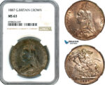 AK212, Great Britain, Victoria, Crown 1887 (Jubilee Head) London Mint, Silver, NGC MS63
