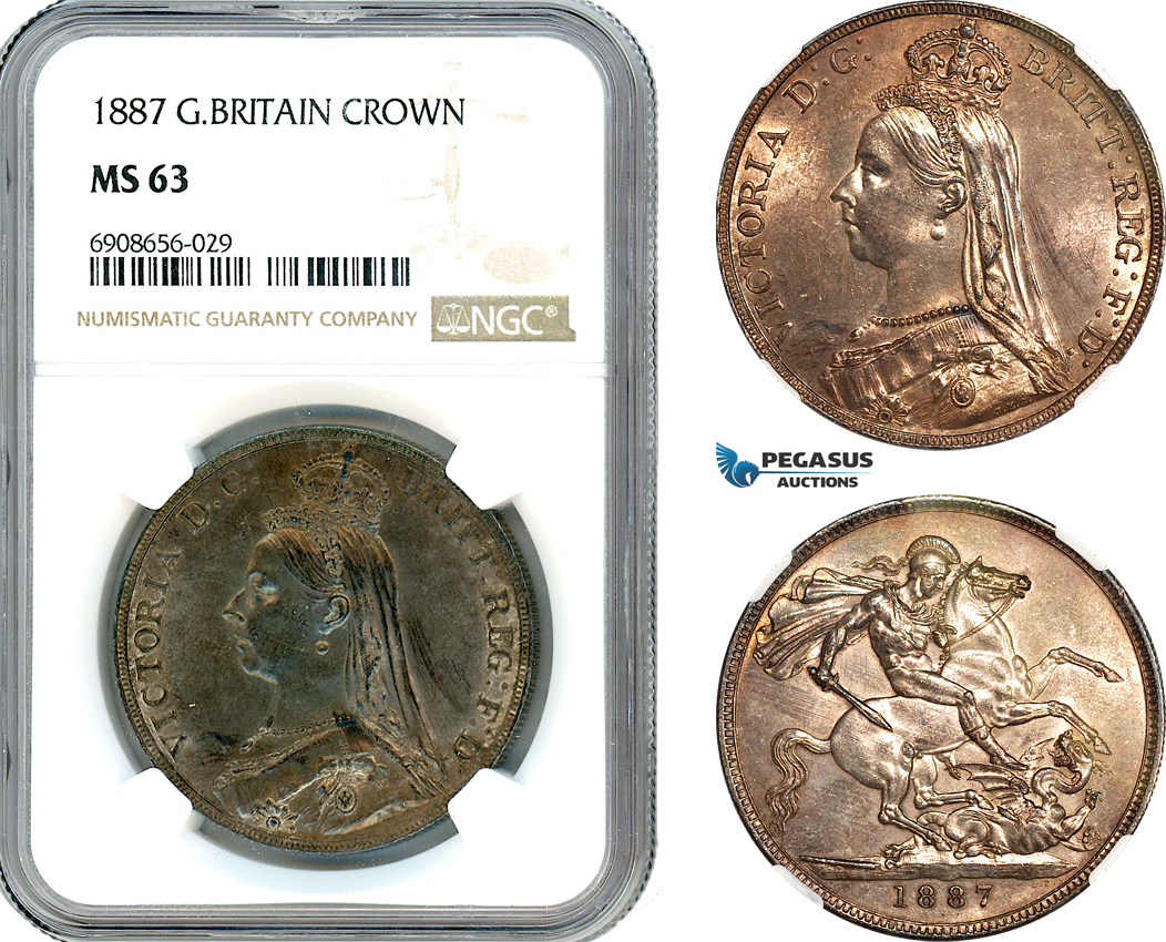 AK212, Great Britain, Victoria, Crown 1887 (Jubilee Head) London Mint, Silver, NGC MS63