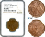 AK222, China, 10 Cash 1912, 2 Circles, 7 Dot Rosettes, Common Flower, NGC MS63BN