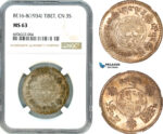 AK228, China, Tibet, 3 Srang BE16-8 (1934) Silver, NGC MS63