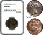 AK240, Great Britain, Victoria, 1/2 Penny 1853, London Mint, NGC MS64BN