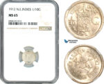 AK258, Netherlands East Indies, Wilhelmina, 1/10 Gulden 1912, Utrecht Mint, Silver, NGC MS65
