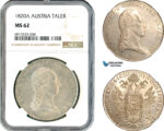 AK314, Austria, Franz II, 1 Taler 1820 A, Vienna Mint, Silver, NGC MS62