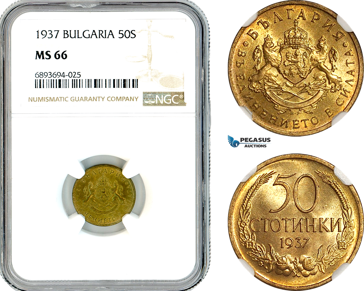 AK317, Bulgaria, Boris III, 50 Stotinki 1937, NGC MS66