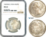 AK328, India (British) Victoria, 1 Rupee 1840 B&C, Silver, NGC MS63