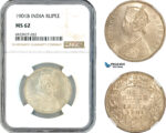 AK336, India (British) Victoria, 1 Rupee 1901 B, Bombay Mint, Silver, NGC MS62
