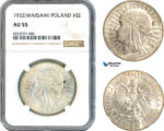 AK343, Poland, 10 Zlotych 1932, Warsaw Mint, Silver, NGC AU55