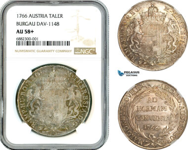 AK347, Austria, Burgau, Maria Theresia, Taler 1766, Dav-1148, Silver, NGC AU58+