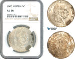 AK349, Austria, Franz Joseph, 5 Corona 1900, Vienna Mint, Silver, NGC AU58