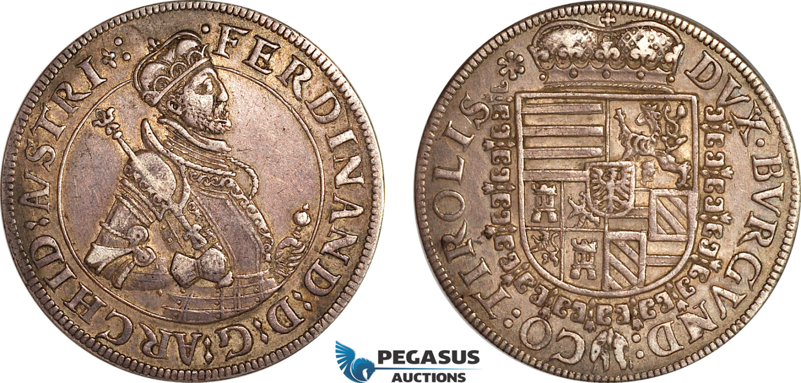 AK377, Austria, Archduke Ferdinand, Taler ND (1564-95) Hall Mint, Silver (28.38g), Dav-8094, Toned VF-XF