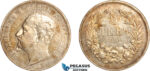 AK381, Bulgaria, Ferdinand, 5 Leva 1892 KB, Kremnitz Mint, Silver, Scratches, Cleaned AU