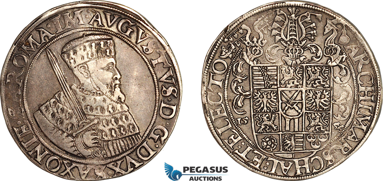 AK396, Germany, Saxony, Augustus, Taler 1556, Annaberg Mint, Silver (28.77g), Dav-9791, VF-XF