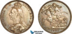 AK400, Great Britain, Victoria, Crown 1887 (Jubilee Head) London Mint, Silver, Toned AU