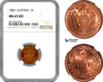 AK437, Austria, Franz Joseph, 1 Kreuzer 1881, Vienna Mint, NGC MS65RD