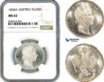 AK438, Austria, Franz Joseph, 1 Florin 1858 A, Vienna Mint, Silver, NGC MS62