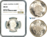 AK439, Austria, Franz Joseph, 1 Florin 1860 A, Vienna Mint, Silver, NGC MS64