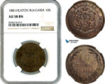 AK448, Bulgaria, Alexander I, 10 Stotinki 1881, Heaton Mint, NGC AU58BN