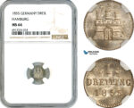 AK462, Germany, Hamburg, 1 Dreiling 1855, Silver, NGC MS64