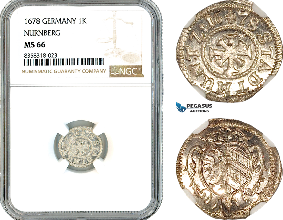 AK465, Germany, Nurnberg, 1 Kreuzer 1678, Silver, NGC MS66
