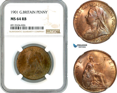 AK472, Great Britain, Victoria, 1 Penny 1901, London Mint, NGC MS64RB