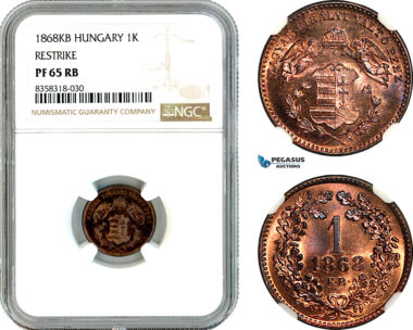 AK477, Hungary, Restrike 1 Krajczar 1868 KB, Kremnitz Mint, NGC PF65RB