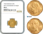 AK494, Romania, Carol I, 20 Lei 1906, Brussels Mint, Gold, NGC MS61