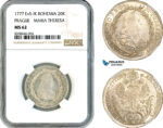 AK550, Austria, Bohemia, Maria Theresia, 20 Kreuzer 1777 EvS-IK, Prague Mint, Silver, NGC MS62, Top Pop & Single finest graded!