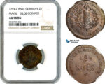 AK556, Germany, Mainz, Frederick Charles Joseph,  2 Sols 1793 L'AN 2, Siege Coinage, NGC AU58BN