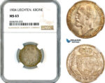 AK561, Liechtenstein, Johann II, 1 Krone 1904, Vienna Mint, Silver, NGC MS63