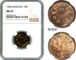 AK565, Romania, Carol I, 10 Bani 1900, Brussels Mint, NGC MS63