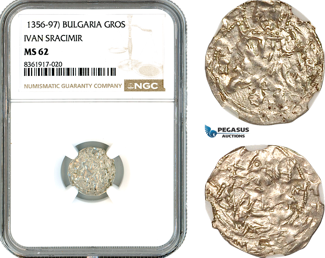 AK627, Bulgaria, Ivan Sracimir, Gros ND (1356-97) Silver, NGC MS62