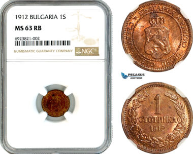 AK671, Bulgaria, Ferdinand I, 1 Stotinka 1912, Kremnica Mint, NGC MS63RB