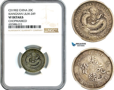 AK679, China, Kiangnan, 20 Cents ND (1902) L&M-249, VF Det Chopmarked