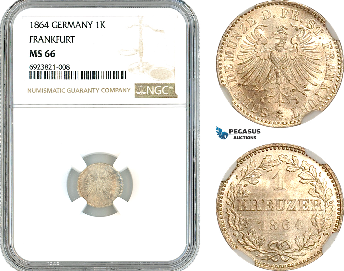 AK686, Germany, Frankfurt, 1 Kreuzer 1864, Silver, NGC MS66