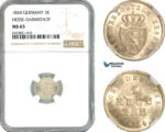AK687, Germany, Hesse Darmstadt, Ludwig II, 1 Kreuzer 1834, Silver, NGC MS65