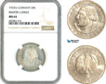 AK694, Germany, Third Reich, 2 Reichsmark 1933 A, Berlin Mint, Martin Luther, Silver, NGC MS64