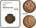 AK715, Romania, Carol I, 2 Lei 1911, Silver, NGC MS61
