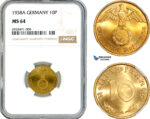 AK745, Germany, Third Reich, 10 Reichspfennig 1938 A, Berlin Mint, NGC MS64