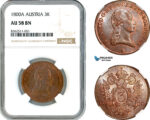 AK756, Austria, Franz II, 3 Kreuzer 1800 A, Vienna Mint, NGC AU58BN