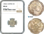 AK759, Austria, Ferdinand I, 3 Kreuzer 1846 A, Vienna Mint, Silver, NGC MS64