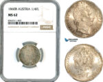 AK761, Austria, Franz Joseph, 1/4 Florin 1860 B, Kremnitz Mint, Silver, NGC MS62