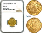 AK776, Germany, Weimar, 10 Reichspfennig 1930 G, Karlsruhe Mint, NGC MS64