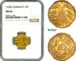AK777, Germany, Weimar, 10 Reichspfennig 1930 G, Karlsruhe Mint, NGC MS65, Top Pop & SIngle finest graded!