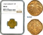 AK778, Germany, Weimar, 10 Reichspfennig 1934 F, Stuttgart Mint, NGC MS65