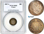 AK824, France, Louis Philippe I, 50 Centimes 1847 A, Paris Mint, Silver, PCGS MS65